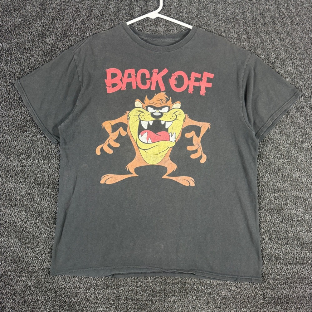 Vintage Looney Tunes Taz "Back Off" T-Shirt Men's L Faded Black 90s Y2K Grunge